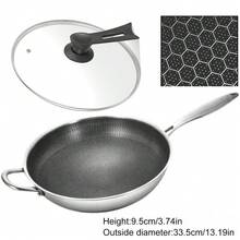 Stainless Steel Honeycomb Cooking Frying Pan And Stand-Up Glass Lid With Side Ear For Restaurant Family Use - Black - View 14