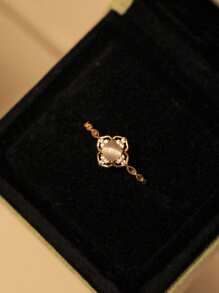 1pc Elegant Women S925 Sterling Silver Clover Cat Eye Stone Micro Inlay Adjustable Ring, Suitable For Mother's Day Gift, Family Gift