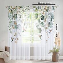 2 panele zielone rośliny i kolibry przezroczyste zasłony, półprzezroczyste z kieszenią na drążek, odpowiednie do kuchni, salonu, biura, sypialni, wystroju domu, na wszystkie pory roku