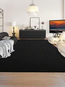 1pc Luxury Velvet Plush Area Rug, Convenient Foldable Washable Carpet, Suitable For Bedroom Living Room, High Quality Black Color, Home Decor Accessory
