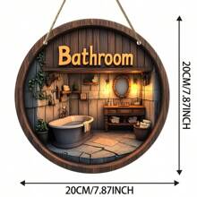 Decoração de Parede de Banheiro de Madeira Rústica - Placa Redonda Suspensa com Cena Interior Detalhada, Decoração Clássica de Casa para Espaço de Relaxamento, Sem Eletricidade, Arte de Parede de Banheiro | Decoração de Parede Decorativa | Decoração em Tom Terroso, Decoração de Banheiro