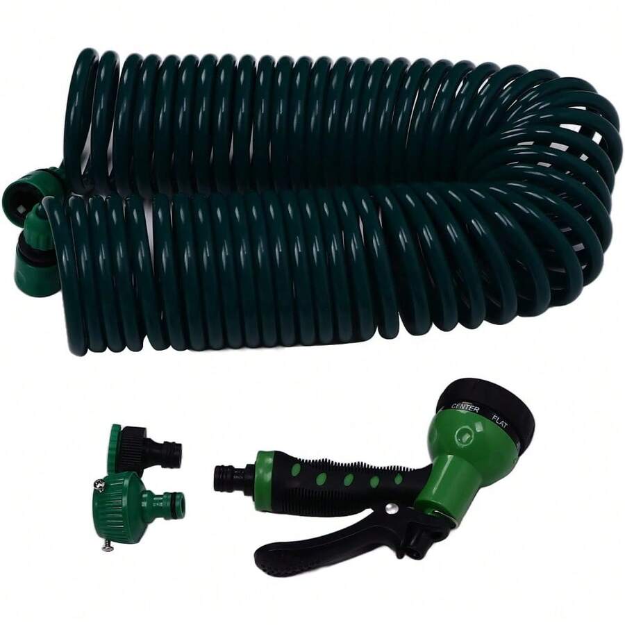 Manguera de Agua para Jardín en Espiral, Tubo de Resorte Telescópico EVA de 15m y 7 Modos para Regar Plantas, Jardines, Césped, Lavado de Coches - Negro - Ver 1