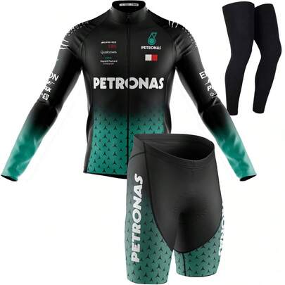 Conjunto Petronas Ciclismo Camisa Longa Bermuda Gel Pernitos Bike Confortável