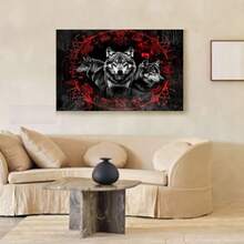 Framed   Tapestry Wild Wolves Tapestry Wall Hanging Norse Red Runes Wall Tapestry Wolf Shadows Bedroom Cool Animal Poster Wall Decor