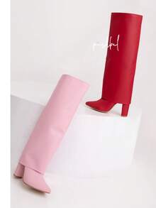 Botas rosa largas tacón cuadrado,botas cómodas , botín - Rosa - Ver 4