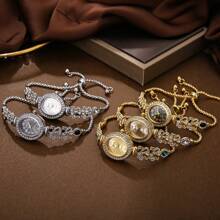 1 pieza Reloj de pulsera de cuarzo con esfera oval de números, elegante y con diamantes de imitación, con correa ajustable