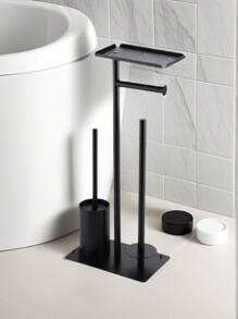 1pc Bathroom Paper Towel Holder & Toilet Brush Organizer Rack, Stainless Steel Roll Paper Dispenser