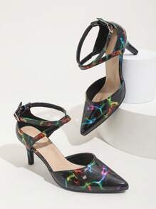 Multi-Color Satin Criss-Cross Straps High Heel Pointed Toe Hollow Dress Pumps For Women