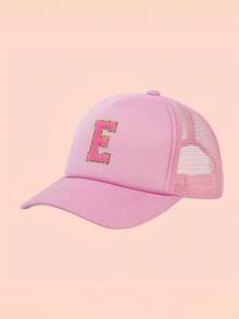 1pc Adjustable A-Z Letter Mesh Baseball Cap, Custom Children Outdoor Sun Shading & Ion Solid Color Snapback Hat For Boys And Girls - Pink - View 32