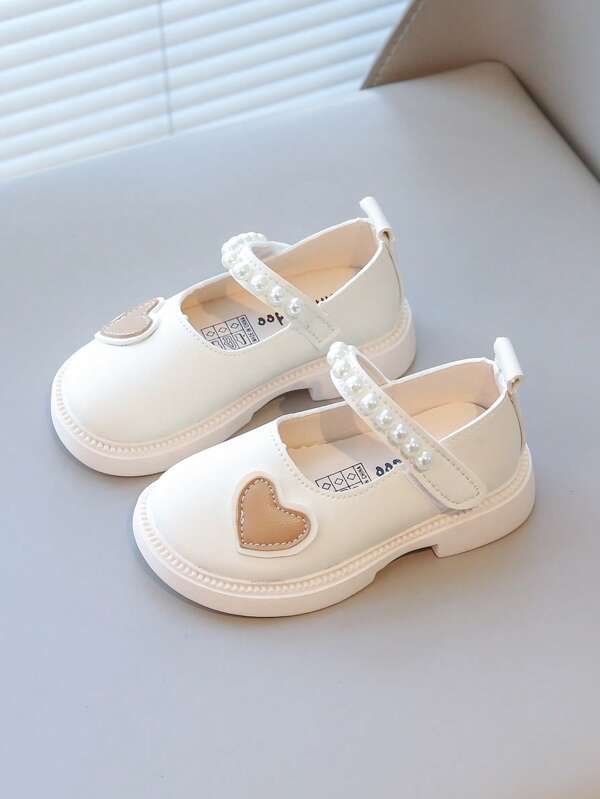 Meisjes modieuze schattige effen kleur minimalistische hart decor enkele parel instappers, lichtgewicht antislip zachte platte schoenen, geschikt voor alle seizoenen, comfortabel en elegant