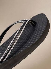 1 par de sandalias tipo chancletas con adornos de cristal, planas o con tacón medio, de estilo casual y fácil de poner, antideslizantes para uso en exteriores/playa, para estudiantes