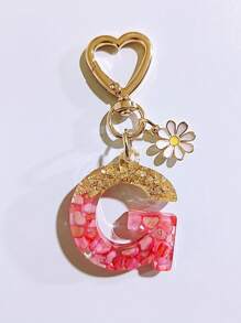 1pc Women's Beige Resin Letter Heart Shape Tassel Casual Cute Style Keychain, Creative Accessory Pendant Gift For Friends Car Accessories Bag Charm Backpack For School Goth Y2k