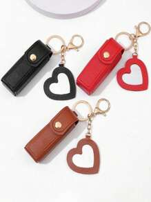 4pcs/Set Lipstick Holder With Heart-Shaped Mirror, Useful For Women Makeup, Key Chain. Heart-Shaped Mirror Decorated Lipstick Case, Multi-Color Women Makeup Bag, Heart-Shaped And Bag Decor Fashion Keychain Pendant, Wallet, Purse, Bag Accessories, Storage Pouch