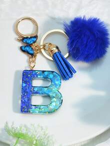 1 Móc khóa chữ cái tiếng Anh bằng nhựa Epoxy hình bầu trời đầy sao có tua rua và quả cầu lông trang trí, món quà đáng yêu cho bạn bè và các bà mẹ Phụ kiện ô tô Túi xách Ba lô cho trường học Dễ thương theo phong cách Goth Y2k - Tương phản màu xanh hoàng gia - Xem 36