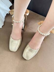 Teenage Square Toe Fashion Elegant Comfortable Soft Material Basic Style Shoes Suitable For Various Occasions - Gold - View 8
