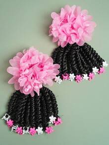 SprBuds 2 件套迷你马尾辫、儿童马尾辫接发、带花形夹子的辫子、带珍珠花点缀的花环、带弹性领带的甜美接发、带蝴蝶结的扭马尾辫、可爱的小辫子、适合女孩休闲派对返校发饰的漂亮假发、儿童节日礼物 - 自然黑 - 查看 16