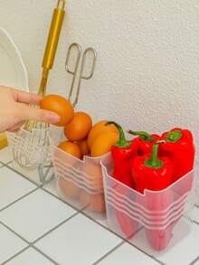 4 件/套透明冰箱储物箱，配有易握手柄，节省空间的厨房整理，用于冰箱门和柜台的现代食品分类盒，平面和波浪条纹随机发货。 - 彩色 - 查看 4