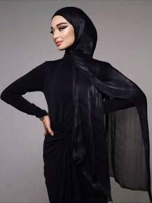 1 chiếc khăn lụa trơn màu trơn thanh lịch cơ bản dành cho nữ, khăn trùm đầu dài mềm mại, nhẹ, thích hợp sử dụng hàng ngày, khăn trùm đầu và khăn choàng Abaya dùng để mặc trong trang phục - màu xanh lá - Xem 4