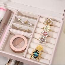 全新 PU 皮革珠宝盒，1 个 3 层双抽屉，带锁和镜子，旅行收纳盒，可容纳戒指、耳环、手镯、手表，是送给妻子、母亲、女朋友的最佳礼物，收纳盒旅行礼物，适合返校 - 彩色 - 查看 10