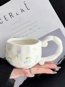 1 pieza Taza cerámica asimétrica pintada a mano, con patrones de cereza y arándano, estilo vintage japonés, taza de té/café de alta calidad para oficina, taza de agua, regalo de taza de cerámica, apta para todas las estaciones - Multicolor - Ver 8