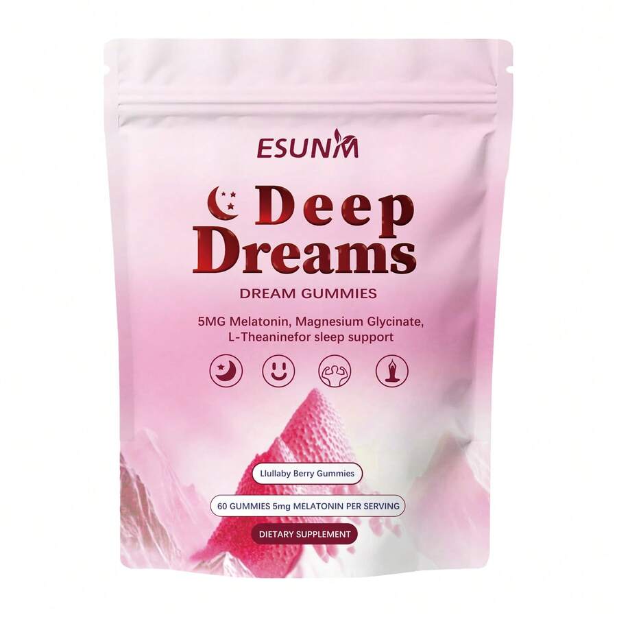 ESUNM Strawberry Gummies - 60 Gummies With 5mg Melatonin, Magnesium & L-Theanine For Deep Sleep - Vegan Health Food Supplement - Optimum Healthcare Dietary - 1 Pc - View 1