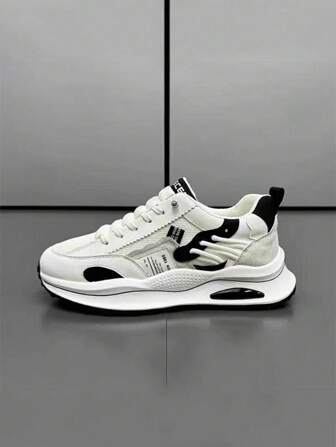 Men's Outdoor Casual Campus Leisure Sports Shoes, Comfortable Breathable Solid Color Leather Patchwork Upper, Anti-Slip Durable Shock Absorbing Sole, Suitable For Summer Youth Campus Activities And Sports