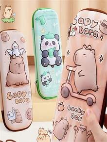 1pc Cartoon Cute Capybara & Panda Pencil Case - Large Capacity 3-Layer Multifunctional Stationery Box With Waterproof, Shockproof And Scratch-Resistant Features - Multicolor - View 8