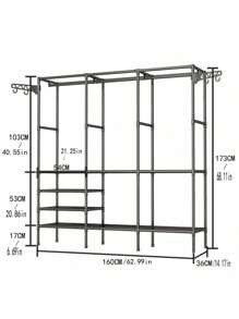 1 pieza Organizador de gabinete metálico de varios niveles con barra colgante, unidad de almacenamiento universal para ropa, zapatos, mantas, bolsos, sombreros, toallas - Resistente, fácil de montar, con recubrimiento en polvo, exhibición minorista industrial y científica