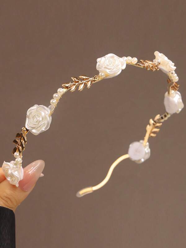 1 قطعة شريط للشعر للنساء مكون من وردة حمراء والخرز المعدني، مناسب للاستخدام اليومي والمواسم والزفاف، اكسسوارات شعر