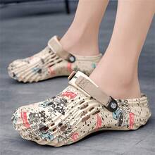 男士防滑、耐用、透气时尚穿孔鞋、舒适 EVA 包头沙滩凉鞋 - 卡其色 - 查看 3