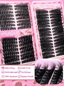 640 piezas/576 piezas Racimos de pestañas individuales de ojo de gato de 10-18 mm izquierdo y derecho para pestañas en racimos individuales apareados,extra gruesas y naturales, con efecto aterciopelado, ultra suaves y súper ligeras. Kit de extensión de pestañas DIY para principiantes para usar en casa, vida diaria, regalos, viajes y festivales de música