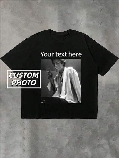 Plus Size Customized Text/Photo Men's T-Shirt (Up To 6XL): Muscle Fit Text/Photo Tees - Where Big Frames Meet Bigger Personalities,Multi-Occasion Applicability Such As Gym/Nightclub/Business Leisure, Etc.VV