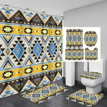 1pc/4pcs Boho Style Bathroom Decor Set: Waterproof Shower Curtain With 12 Hooks, Non-Slip Bath Mat, U-Shaped Toilet Mat, And Round Toilet Seat Cover, Multi-Functional Bathroom Accessory Set Back To School