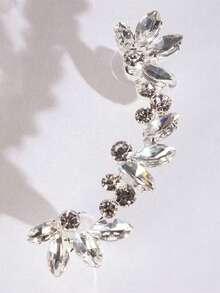 1pc Silver-Tone Left Ear Rhinestone Ear Clip, Sparkling Jewelry - Silver - View 3