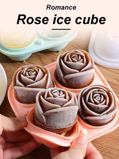 1/2pcs 4-Cavity Rose Flower Ice Cube Tray, Jelly Ice Mold Trays For RV Camping Party Kitchen Fridge, Perfect For Summer