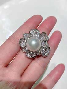 1 PC Gorgeous Cubic Zirconia & Faux Pearl Ring For Women For Mother's Day Gift Party Jewelry