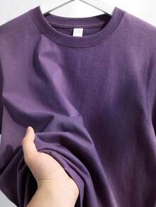Plain Basic Short Sleeve Cotton T-Shirts S-G3 - Purple - View 2
