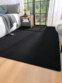 1pc Luxury Velvet Plush Area Rug, Convenient Foldable Washable Carpet, Suitable For Bedroom Living Room, High Quality Black Color, Home Decor Accessory
