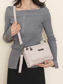 Multifunctional Solid Color Shoulder Bag For Women, Waterproof Crossbody Purse Business Casual Storage Bag, School Commuting Messenger Bag, Black Briefcase For Daily Use, Travel Satchel Bags Multiple Compartments Holiday Gift - Beige - View 7