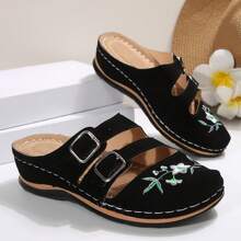 Women's Embroidered Platform Thick Bottom Wedge Heeled Hollow Out Casual Sandals