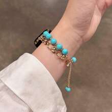1pc Women's Metal Cat Eye Stone Bracelet Watch Band Compatible With 38/40/41/42/44/45/49mm Bands For Ultra/SE/8/7/6/5/4/3/2/1 - Turquoise - View 3