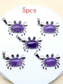 5pcs Natural Stone Aventurine Amethyst Mixed Insect Pendant Suitable For DIY Jewelry Making Necklace Accessories - Purple - View 15