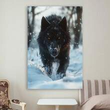 Framed Room Decor  Black Wolf Snowscape Canvas Print,  Wild Animal Wall Art For Home, Office, Living Room, Bathroom, Hotel Decor - Framed(框架) - 查看 1