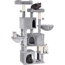 Cat Tree, Tall Cat Tower, 2 Caves, Light Grey - Light Grey - View 5