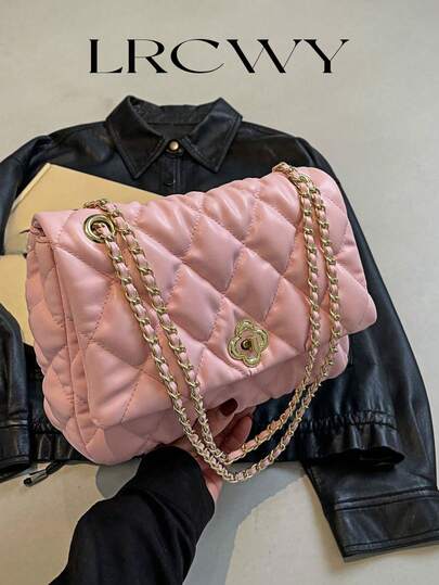 Ladies' Shoulder Bag Diamond Pattern Embroidery Flap Soft Pillow Bag Large Capacity Top Handle Fashion Handbag