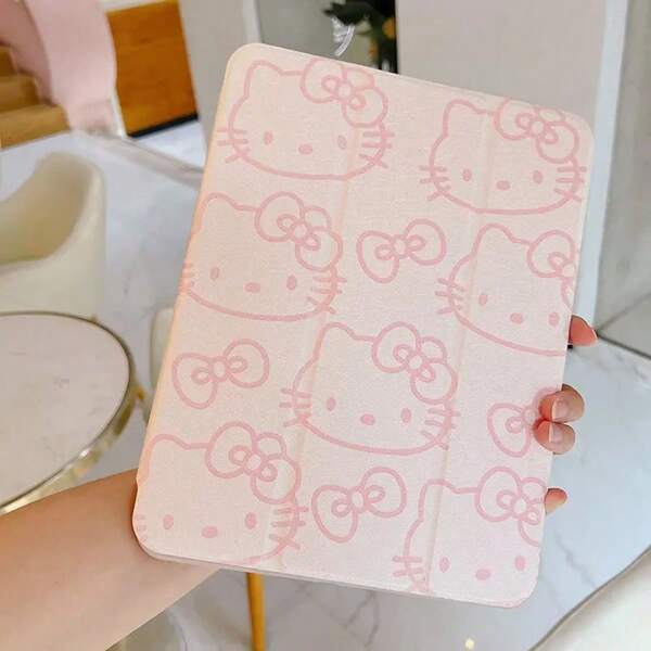 Sanrio غطاء جراب هيلو كيتي الكرتوني للأيباد الجيل السابع والثامن والتاسع، والأيباد الجيل العاشر 10.9 بوصة، والأيباد الجو 3 و4 و5 ، والأيباد ميني الجيل السادس، مزين بشكل كيوت من ساتورنو مع فتحة للقلم