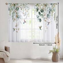 2 panele zielone rośliny i kolibry przezroczyste zasłony, półprzezroczyste z kieszenią na drążek, odpowiednie do kuchni, salonu, biura, sypialni, wystroju domu, na wszystkie pory roku