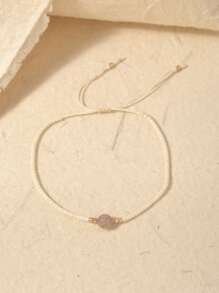1 Peça pulseira feminina de cordão ajustável com pedra preciosa branca