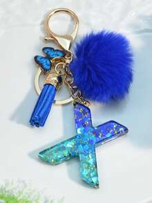 1 Móc khóa chữ cái tiếng Anh bằng nhựa Epoxy hình bầu trời đầy sao có tua rua và quả cầu lông trang trí, món quà đáng yêu cho bạn bè và các bà mẹ Phụ kiện ô tô Túi xách Ba lô cho trường học Dễ thương theo phong cách Goth Y2k - Tương phản màu xanh hoàng gia - Xem 29