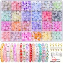 360pcs/480pcs Two-Color Gradient Crystal Imitation Jade Glass Round Beads Beaded Bracelet Making Kit For DIY Bracelets, Necklaces, Earrings, Crafts Beading Kits, Suitable For Beginners (Random Colors)